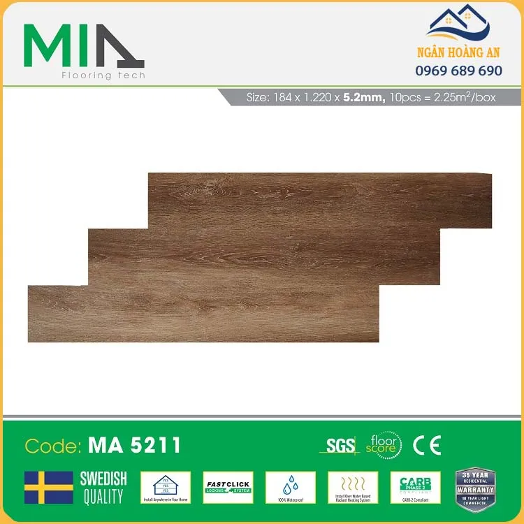 Sàn Nhựa Giả Gỗ Hèm Khoá MIA MA 5211 Dày 5.2mm